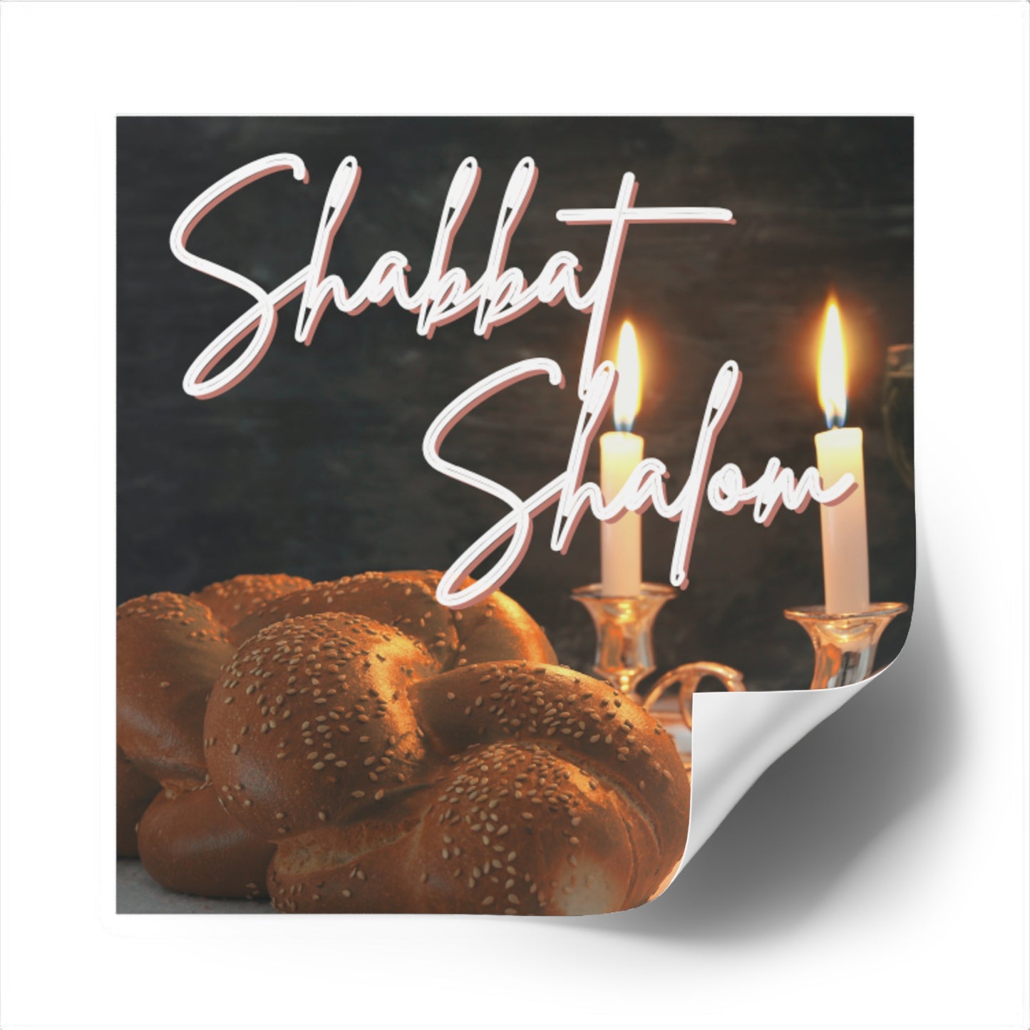 Shabbat Shalom Square Stickers, Jewish Home Decor, Celebration Stickers, Festival of Lights, Sabbath Decor, Spiritual Gifts